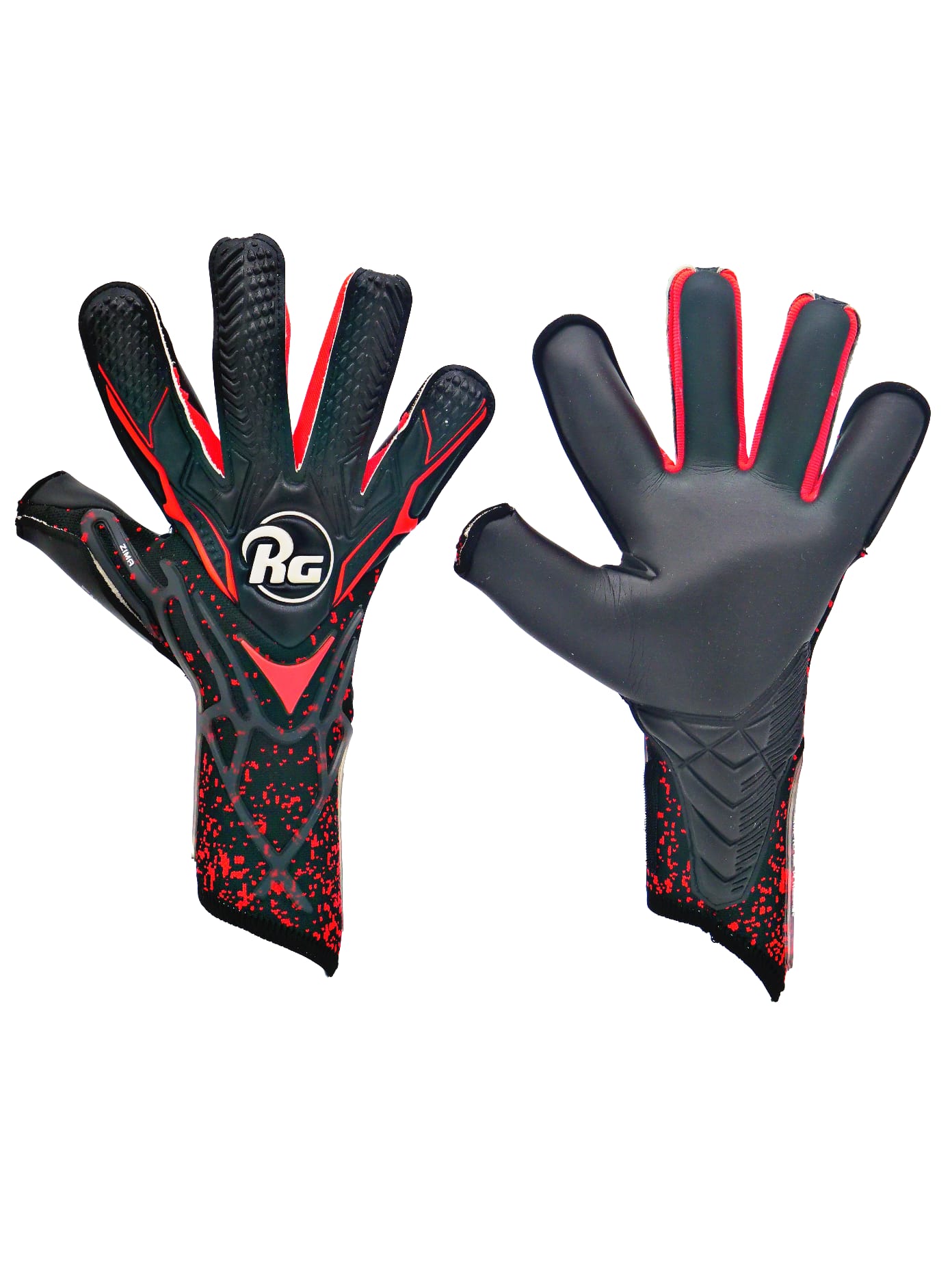 Guantes RG Inferno Pro negro y rojo, vista frontal y dorsal